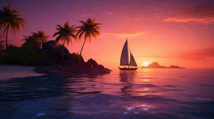 Naklejka na ściany i meble sailboat at sunset 2