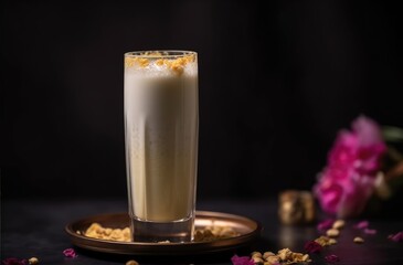 A refreshing glass of sweet lassi, a tall glass of sweet lassi, sweet lassi, lassi