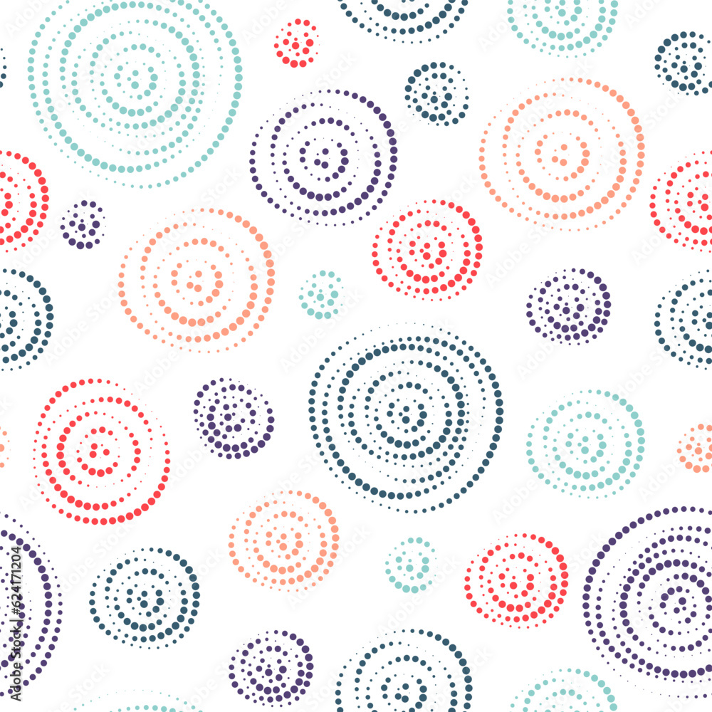 Poster swamless pattern colorful dotted rings. abstract geometric background from circles of different size