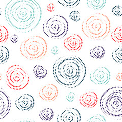 Swamless pattern colorful dotted rings. Abstract Geometric background from circles of different sizes
