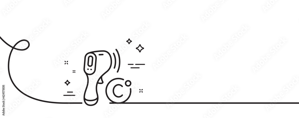 Poster electronic thermometer line icon. continuous one line with curl. temperature scanner sign. fever mea