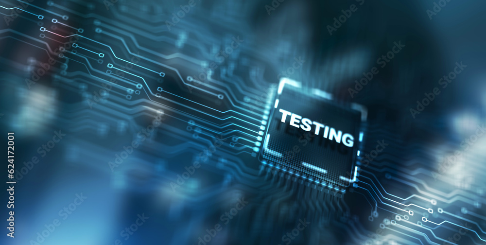 Aufkleber testing business process. abstract design of illustrations with the inscription testing