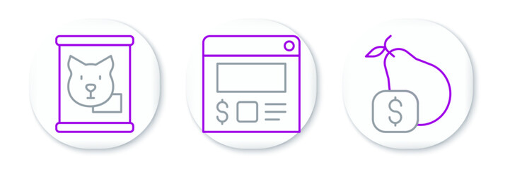 Set line Price tag for pear, Canned food and Online ordering and delivery icon. Vector