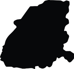 Silhouette map of Eastern Ghana with transparent background.