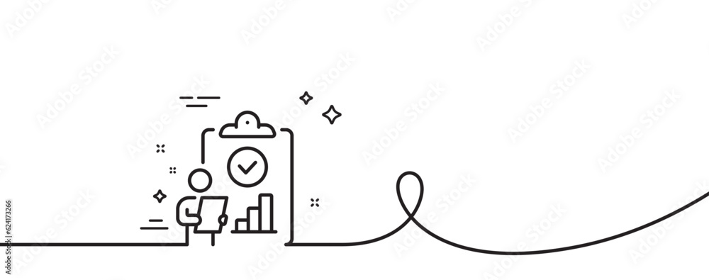 Aufkleber inspect line icon. continuous one line with curl. quality research sign. verification report list sy