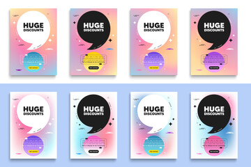 Huge Discounts tag. Poster frame with quote. Special offer price sign. Advertising Sale symbol. Huge discounts flyer message with comma. Gradient blur background posters. Vector
