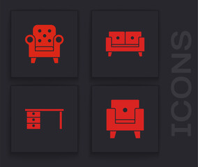 Set Armchair, , Sofa and Office desk icon. Vector