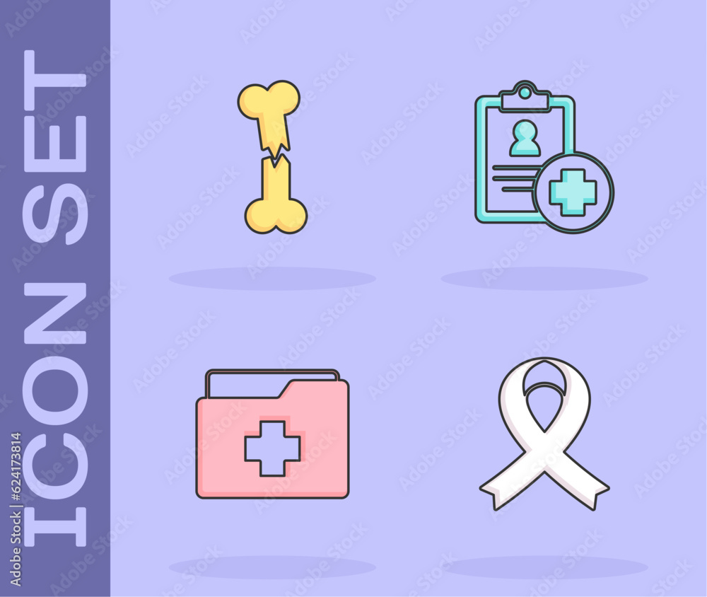 Wall mural Set Awareness ribbon, Human broken bone, Patient record and icon. Vector