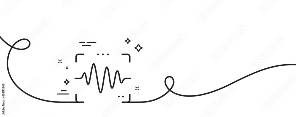Poster voice wave line icon. continuous one line with curl. sound scan sign. audio verification symbol. voi