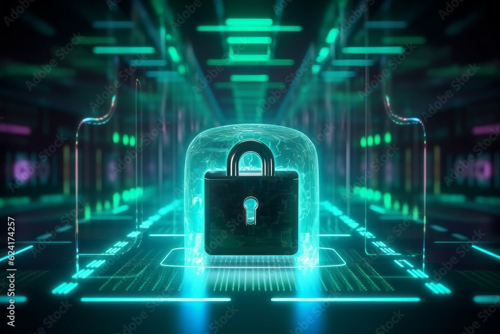 Aufkleber futuristic background with a padlock as a symbol of internet security and personal data protection. 