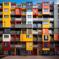 Colorful buildings minimal abstract design, AI Generated