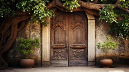 Fototapeta na wymiar Rustic antique wooden door. Generative AI