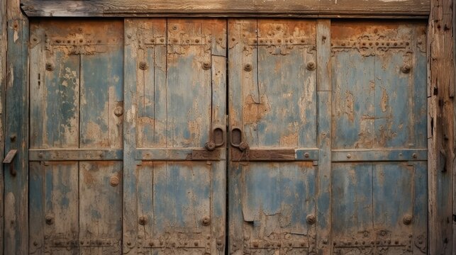 Rustic antique wooden door. Generative AI