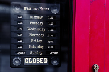 Business shop opening and closed times in hours and days