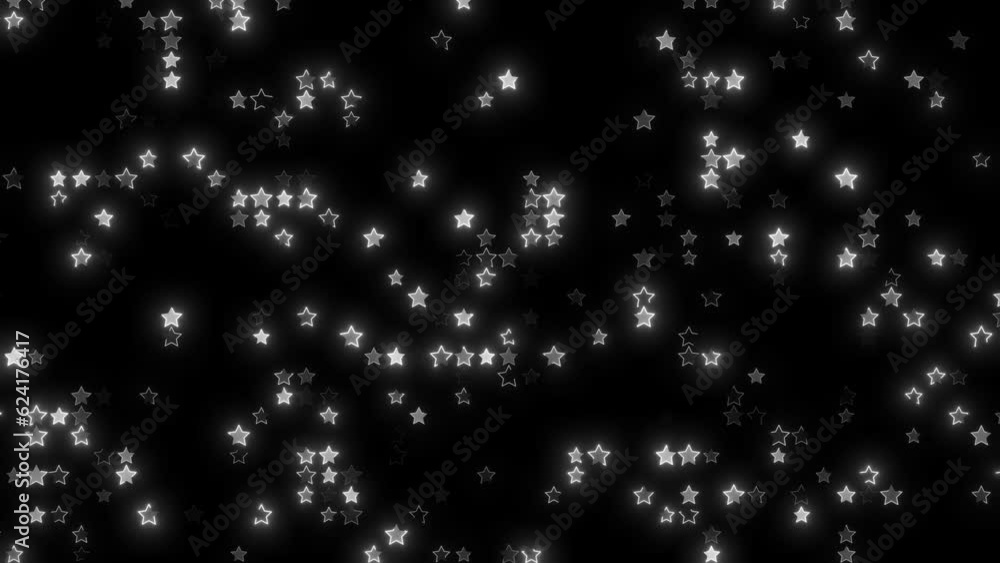 Poster white stars shape blinking like computer data digital high starshaped animation on black background,