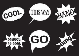 Lettering back school, go, goal, football, super, hey. Set comics book balloon. Bubble speech phrase. Cartoon exclusive font label tag expression. Comic text sound effects. Sounds vector illustration.