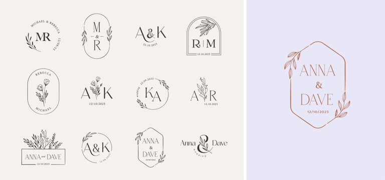 Wedding logos, hand drawn elegant, delicate and minimalist monogram collection