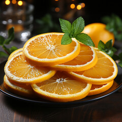 Plakat closeup of a plate of sliced juicy orange