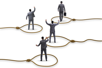 Business people trapped by a rope