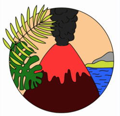 illustration of a round landscape with mountains