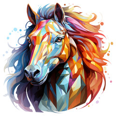 Rainbow polygonal horse portrait, generative AI - 624181219
