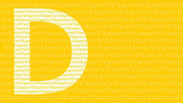 Vitamin D. Useful nutritional supplements. D logo on yellow. Vitamin D2 for body. Substance ergocalciferol. Concept of selling D2 drug in pharmacy. Health care. Vitamin D2 for better health. 3d image