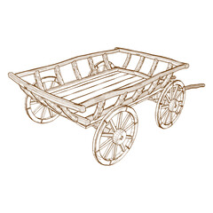 Antique Old Cart Wagon Vector. Cart Old Chariot Isolated On White Background. A vector illustration Of A Cart Wagon.