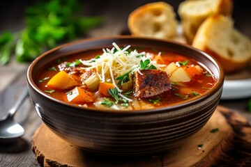 Comforting and hearty soups and stews. Soup or stew of meat and vegetables seasoned with paprika and other spices. Generative AI technology