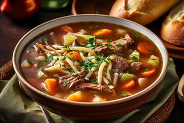 Comforting and hearty soups and stews. Soup or stew of meat and vegetables seasoned with paprika and other spices. Generative AI technology