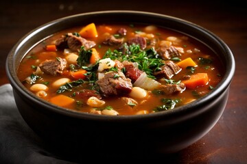 Comforting and hearty soups and stews. Soup or stew of meat and vegetables seasoned with paprika and other spices. Generative AI technology