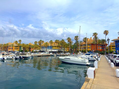 marina with yachts and boats in Sotogrande at the Mediterranean Sea, C&aacute;diz, Andalusia, Malaga, Spain
