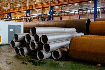 New steel pipes for pipeline construction in warehouse