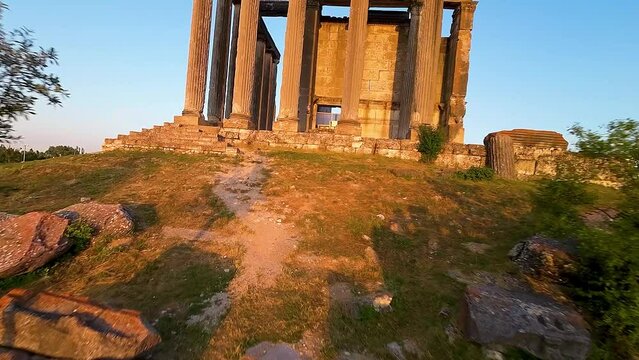4K fpv drone footage in ruins of the ancient city aizonai kutahya turkey