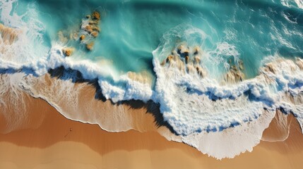 Enchanting Mirage: Hypnotic Illusion of Turquoise Ocean Waves over Gold Sand, Generative AI