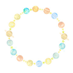 太陽系の惑星と星々によるかわいい丸フレーム。