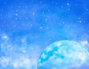 宇宙空間に浮かぶ地球のかっこいい水彩イラスト。