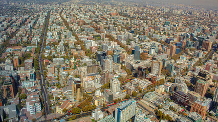 streets of Chile, Santiago landscape with its buildings and the Andes mountain range