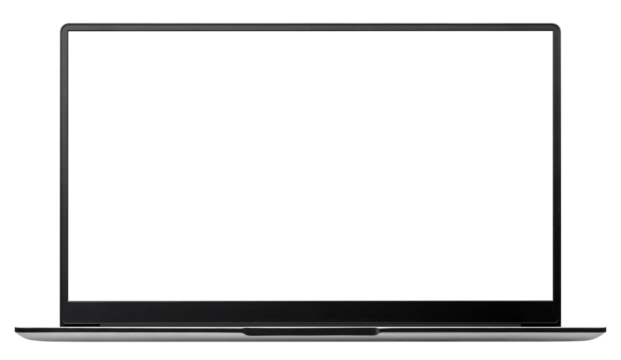 Laptop with blank screen, computer isolated on white background, full depth of field