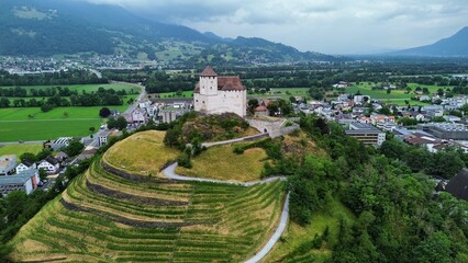 drone photo Gutenberg castle, Burg Gutenberg Liechtenstein europe	 - obrazy, fototapety, plakaty
