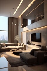 Ultra Modern & Luxury Living Room, Natural Light coming from the Windows.