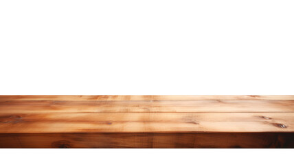 A Front View of Light Brown Blank Wooden Tabletop Mockup, Empty Wooden Table. Isolated on Transparent Background. Generative AI