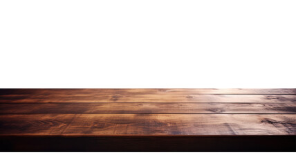 Blank Wooden Table Mockup in Front View with Dark Brown Finish. Isolated on Transparent Background. Generative AI