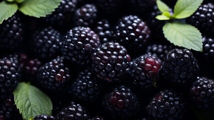Fresh, juicy, ripe blackberries. AI generation.