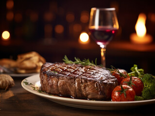 Carnivore's Canvas: Juicy Steak and Grilled Vegetables on a Rustic Table