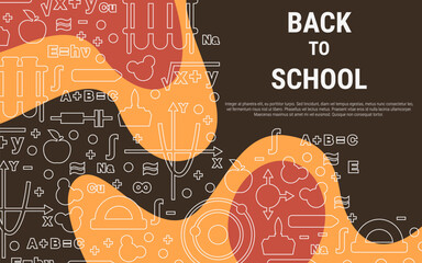 Back to school, education autumn style vector illustration. Colorful abstract background with school icons