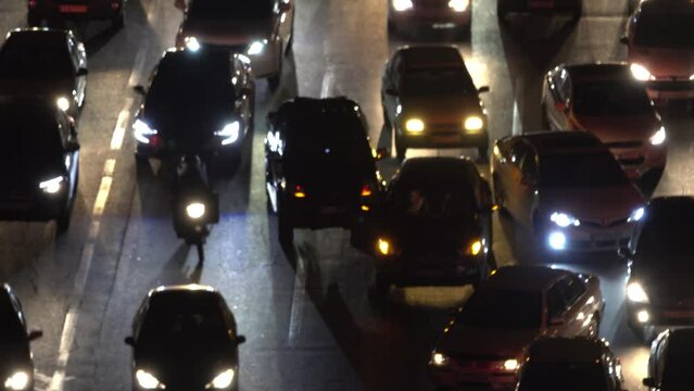 Tehran, Iran.  impressive picture of evening Heavy traffic, congestion. Car lights break the darkness