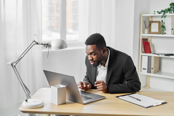 american man office student computer education online african freelancer black job laptop