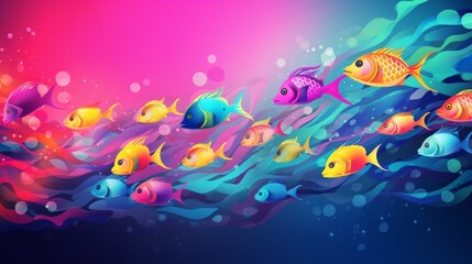 Colorful beautiful advertising background. From bright fish. AI generation.