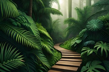 tropical garden with trees generated ai