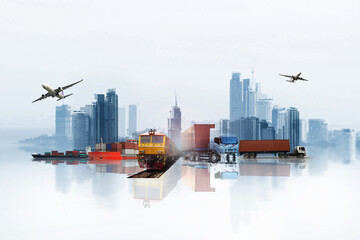Fototapeta premium Business of the world logistic network distribution or transportation Industry or shipping business Container Cargo shipment truck delivery, airplane , import export Concept